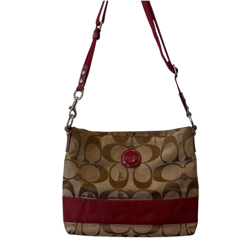 Coach Tan and Red Crossbody Bag Signature heritage y2k purse stripe designer
